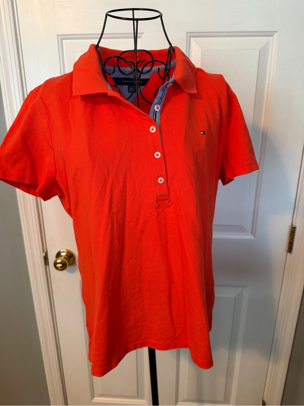Tommy Hilfiger Bright Orange Cotton Short Sleeve Polo Shirt Size Large